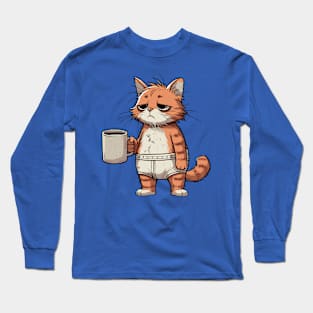 morning cat with coffee Long Sleeve T-Shirt